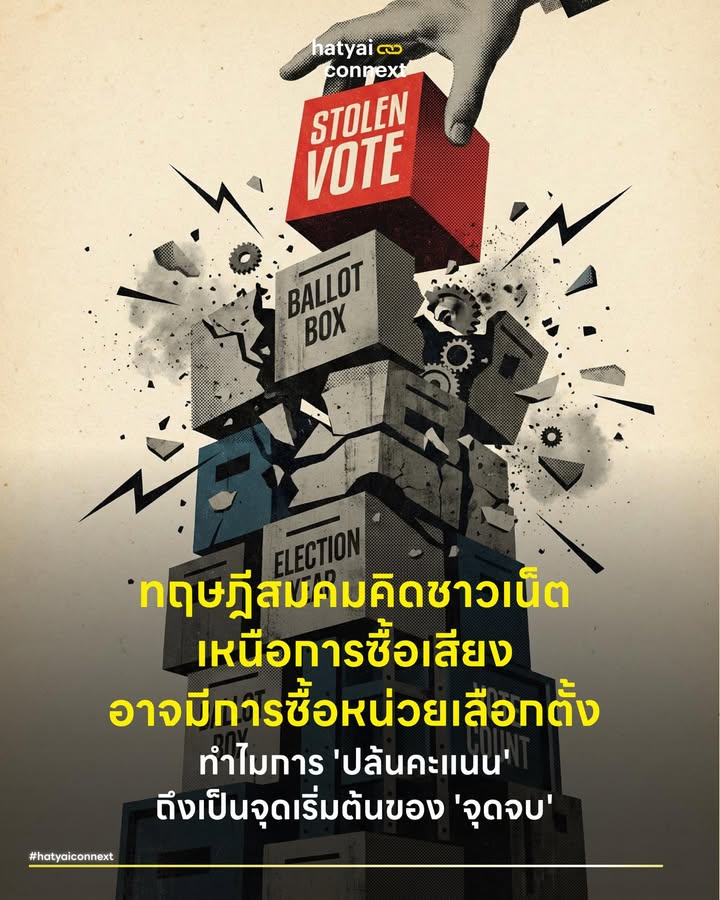 ทฤษฎีสมคมคิดชาวเน็ต เหนือการซื้อเสียงอาจมีการซื้อหน่วยเลือกตั้ง . ทำไมการปล้นคะแนนถึงเป็นจุดเริ่มต้นของจุดจบ ? . ในทางรัฐศาสตร์ มีงานวิจัยชิ้นสำคัญของ Kuntz & Thompson (2009) ที่ศึกษาปรากฏการณ์การล่มสลายของรัฐบาลเผด็จการแฝงรูปในเซอร์เบีย (2000) จอร์เจีย (2003) และยูเครน (2004) ซึ่งค้นพบความจริงที่น่าตกใจว่า สิ่งที่ทำให้ประชาชนลุกฮือจนล้มรัฐบาลได้สำเร็จ ไม่ใช่เพราะความยากจนหรือความกดขี่เพียงอย่างเดียว . แต่คือการโกงเลือกตั้ง (Stolen Elections) ที่ทำกันอย่างโจ่งแจ้ง จนกลายเป็นฟางเส้นสุดท้ายที่หนักเกินกว่าใครจะแบกรับไหว . งานวิจัยชิ้นนี้ชี้ให้เห็นว่า การทุจริตในคูหาเลือกตั้งไม่ได้ทำให้รัฐบาลมั่นคงขึ้น กลับเป็นตัวเร่งปฏิกิริยาที่เปลี่ยนความกลัวให้เป็นความกล้า และเปลี่ยนความนิ่งเฉยให้เป็นการต่อสู้ ผ่าน 4 ปัจจัยสำคัญที่เกิดขึ้นพร้อมกัน . #ความตื่นตระหนกทางศีลธรรม ตามปกติภายใต้ระบอบอำนาจนิยม ประชาชนมักอยู่ด้วยความหวาดกลัวหรือความเฉยชา การโกงเลือกตั้งมีอานุภาพทำลายล้างความกลัวนั้นเพราะมันสร้างสิ่งที่เรียกว่า Moral Shocks หรือความตื่นตระหนกทางศีลธรรม . การถูกขโมยคะแนนเสียงไม่ใช่แค่เรื่องทางการเมือง มันคือการดูถูกศักดิ์ศรีความเป็นมนุษย์อย่างรุนแรงที่สุด เมื่อประชาชนรู้สึกว่า "เสียงของฉันถูกปล้นไปต่อหน้าต่อตา" ความโกรธแค้นนี้จะแปรเปลี่ยนเป็นพลังทางศีลธรรมที่ทำให้คนธรรมดา ที่ไม่เคยคิดจะลุกออกจากบ้าน ตัดสินใจออกมาเพราะพวกเขารู้สึกว่ายอมไม่ได้อีกแล้ว . #กลไกฝ่ายค้านที่พร้อมร่วม ในช่วงเลือกตั้ง ฝ่ายค้านและภาคประชาสังคมได้สร้างเครือข่ายอาสาสมัคร ผู้สังเกตการณ์ และระบบหัวคะแนนเอาไว้อยู่แล้ว นี่คือโครงสร้างพื้นฐานของการต่อต้านที่แข็งแรงที่สุด . เมื่อเกิดการโกง พวกเขาไม่ได้เริ่มจากศูนย์ แต่สามารถเปลี่ยนโหมดจากการหาเสียงมาเป็นการจับตาและตรวจสอบได้ทันที เครือข่ายเหล่านี้จะทำหน้าที่กระจายหลักฐานความผิดปกติและระดมคนได้อย่างรวดเร็วและมีประสิทธิภาพกว่าช่วงเวลาปกติ . #รอยร้าวในสถาบันอำนาจ ปัจจัยที่สำคัญที่สุดและเกิดขึ้นยากที่สุดคือปรากฏการณ์ Regime Split หรือการที่ชนชั้นนำและกลไกรัฐเริ่มแตกแถว . เมื่อการ ’โกงแบบหน้าด้าน‘ เริ่มเกินขอบเขต จนความชอบธรรมของรัฐบาลหมดสิ้นไป ข้าราชการ ทหาร ตำรวจ หรือแม้แต่คนในพรรครัฐบาลเองจะเริ่มเกิดความละอายหรือเริ่มลังเลที่จะทำตามคำสั่งปราบปรามประชาชน เพราะพวกเขาก็มีต้นทุนทางสังคมและต้องประเมินความเสี่ยงเพื่อความอยู่รอดของตัวเอง หากคนเหล่านี้ตัดสินใจถอนตัวหรือย้ายข้าง กลไกการปราบปรามของรัฐจะกลายเป็นอัมพาตทันที . #ทางตันที่บีบให้สู้ ในระบอบเผด็จการแฝงรูป (Electoral Authoritarianism) การเลือกตั้งมักถูกใช้เป็นเครื่องมือสร้างความชอบธรรมและเป็นท่อระบายความไม่พอใจของประชาชน . เมื่อรัฐบาลเลือกที่จะโกงแบบไม่เกรงใจใคร มันเท่ากับเป็นการส่งสัญญาณบอกประชาชนว่า ระบบปกติพึ่งไม่ได้แล้วและความหวังในการเปลี่ยนแปลงตามระบบเป็นศูนย์ เมื่อถูกบีบให้จนตรอก ประชาชนจึงเหลือทางเลือกเดียวคือการลุกขึ้นตอบโต้เพื่อล้มกระดาน เพราะถ้ายอมครั้งนี้ก็เท่ากับยอมตลอดไป . จากงานวิจัยนี้เตือนให้เห็นว่า การโกงเลือกตั้งอาจดูเหมือนเป็นทางลัดสู่อำนาจ ในความเป็นจริงมันคือการกดปุ่มทำลายตัวเองที่ทรงพลังที่สุด เพราะมันไปปลุกความกล้าหาญทางจริยธรรมของคนทั้งประเทศให้ตื่นขึ้นพร้อมกัน . ทฤษฎีสมคมคิดที่ชาวเน็ตไทยจะเปลี่ยนเป็นเรื่องจริงอันประจักษณ์หรือไม่ การซื้อเสียงอาจจะไม่มี แต่การซื้อหน่วยเลือกตั้งนั้นอาจไม่แน่ . อ้างอิง - Kuntz, P., & Thompson, M. R. (2009). More than Just the Final Straw: Stolen Elections as Revolutionary Triggers. Comparative Politics. __ #HatyaiConnext #StolenElections #การเมืองไทย #เลือกตั้ง69 #ประชาธิปไตย #อาชญากรรมทางเลือกตั้ง #ทฤษฎีรัฐศาสตร์ #กกตhatyaiconnext