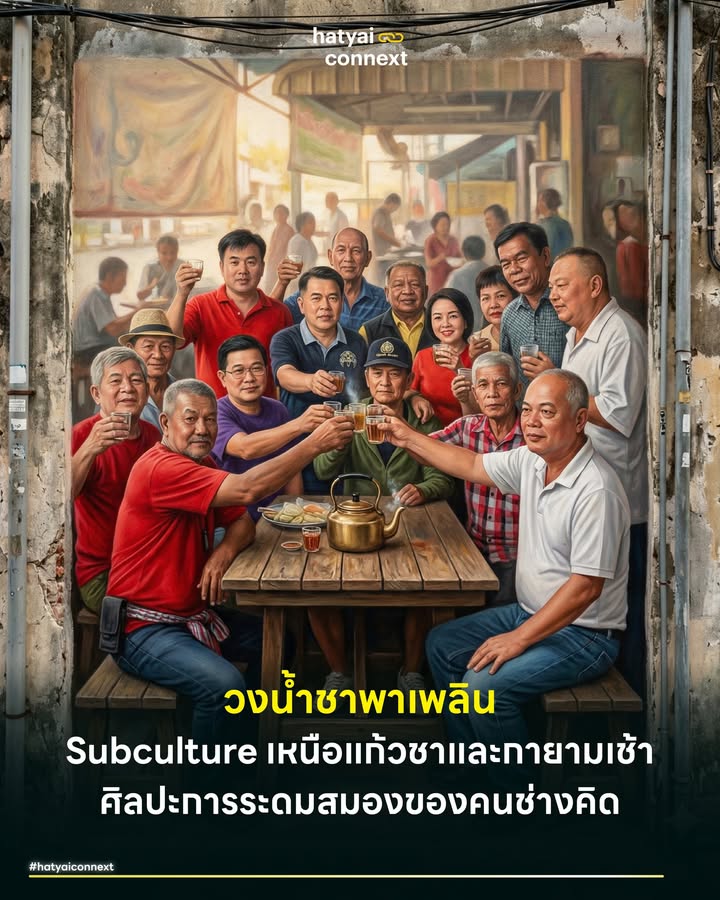 วงน้ำชาพาเพลิน Subculture เหนือแก้วชาและกายามเช้า ศิลปะการระดมสมองของคนช่างคิด . ภาพการเจรจาธุรกิจยุคใหม่มักถูกยึดโยงกับห้องกระจกสี่เหลี่ยมและหน้าจอโปรเจกเตอร์ ภาพตัดมาที่วิถีชีวิตยามเช้าของคนหาดใหญ่ แหล่งกำเนิดนวัตกรรมและโปรเจกต์เงินล้านมักซ่อนตัวอยู่ในควันกรุ่นของกาต้มน้ำชาบนโต๊ะไม้หรือไม่ก็โต๊ะหินอ่อน วัฒนธรรมสภาน้ำชายามเช้าได้หยั่งรากลึกลงไปจนกลายเป็น Subculture (วัฒนธรรมย่อย) ทรงพลังที่ขับเคลื่อนเศรษฐกิจท้องถิ่น การล้อมวงรินชาร้อนแกล้มขนมหรือติ่มซำไม่ได้ทำหน้าที่เพียงการเติมพลังงานก่อนเริ่มวันใหม่ พื้นที่ตรงนี้คือสมรภูมิประลองไอเดียชั้นเยี่ยมที่สลายเส้นแบ่งทางชนชั้นและตำแหน่งงานลงอย่างสิ้นเชิง . #พื้นที่ที่สามยามเช้า นักสังคมวิทยาได้นำเสนอแนวคิดเรื่องพื้นที่ที่สาม ซึ่งนิยามถึงสถานที่พักผ่อนหย่อนใจนอกเหนือจากพื้นที่บ้านและที่ทำงาน ร้านน้ำชายามเช้าในหาดใหญ่สวมบทบาทนี้ได้อย่างไร้ที่ติ การดึงบุคลากรออกจากสภาพแวดล้อมอันตึงเครียดในออฟฟิศมานั่งล้อมวงรินชาร้อนจากกาเดียวกันช่วยทลายกำแพงในใจของผู้คน บรรยากาศเปิดโล่งที่รายล้อมด้วยเสียงจอแจรอบข้างกระตุ้นให้เกิด ความปลอดภัยทางจิตวิทยา ทีมงานจะกล้าเสนอแนวคิดนอกกรอบและพร้อมแลกเปลี่ยนมุมมองเชิงลึกโดยปราศจากความกังวลเรื่องการถูกประเมินผลงาน . #ภาพจำลองความสำเร็จที่เขตแปด ภาพสะท้อนของระบบนิเวศนี้สามารถมองเห็นได้อย่างเด่นชัดจากบรรยากาศของ 'ร้านโกเม้ง เขต 8' โต๊ะและเก้าอี้พลาสติกาสีน้ำเงินถูกจับจองโดยกลุ่มคนหลากหลายอาชีพตั้งแต่ช่วงเช้า มุมหนึ่งอาจเป็นเจ้าของกิจการที่กำลังวิเคราะห์ทิศทางเศรษฐกิจรายวัน ถัดไปคือกลุ่มตัวแทนจำหน่ายที่กำลังวางแผนกลยุทธ์เพิ่มยอดขาย ร้านน้ำชาลักษณะนี้ไม่ได้เป็นเพียงสถานที่รับประทานอาหาร ภารกิจหลักคือการเป็นพื้นที่ตัวกลางเชื่อมโยงความหลากหลายทางสังคมเข้าด้วยกัน ความบังเอิญจากการนั่งแชร์โต๊ะในช่วงเวลาเร่งด่วนสามารถนำไปสู่การจับคู่ทางธุรกิจที่สร้างมูลค่ามหาศาล . #ศิลปะแห่งการสร้างทุนทางสังคม การนัดหมายพาร์ทเนอร์มาร่วมโต๊ะชากาถือเป็นกลยุทธ์การสร้างสายสัมพันธ์ที่ลึกซึ้งแบบไม่ต้องลุ้นเหมือนกาชาปอง การฉีกรูปแบบการพูดคุยแบบเป็นทางการช่วยให้คู่สนทนาได้สัมผัสถึงตัวตนที่แท้จริงของกันและกัน ข้อตกลงทางธุรกิจและพันธมิตรหลายโปรเจกต์ในท้องถิ่นล้วนเกิดขึ้นหลังจากประเมินนิสัยใจคอผ่านบทสนทนาในสภากาแฟหรือวงน้ำชาเหล่านี้ ซึ่งสอดคล้องกับแนวคิดทุนทางสังคมที่ให้ความสำคัญกับการสร้างความเชื่อใจและเครือข่ายความร่วมมือ การทำความเข้าใจวิถีชีวิตยามเช้าผ่านวิถีการชงชาจึงเปรียบเสมือนทางลัดสำคัญในการเจาะเข้าสู่ศูนย์กลางเครือข่ายทางธุรกิจ . #กลยุทธ์ระดมสมองนอกกรอบ ผู้นำองค์กรยุคใหม่สามารถหยิบยกวัฒนธรรมย่อยนี้มาประยุกต์ใช้เพื่อดึงศักยภาพที่ซ่อนเร้นของทีมงาน การเปลี่ยนสถานที่ถกเถียงปัญหาจากห้องประชุมมาเป็นร้านน้ำชายามเช้าช่วยเปิดมุมมองใหม่อย่างมีนัยสำคัญ สมองมนุษย์มักผลิตไอเดียสร้างสรรค์ออกมาได้ดีที่สุดในช่วงเวลาที่ร่างกายและจิตใจรู้สึกผ่อนคลาย การลงทุนในค่าชาร้อนและอาหารเช้าเพียงไม่กี่ร้อยบาทมีศักยภาพในการสร้างผลตอบแทนกลับมาเป็นกลยุทธ์ล้ำค่าที่ต่อยอดรายได้ให้องค์กรอย่างคาดไม่ถึง . อ้างอิง - Edmondson A C (1999) Psychological Safety and Learning Behavior in Work Teams - Oldenburg R (1989) The Great Good Place Cafes Coffee Shops Bookstores Bars Hair Salons and Other Hangouts at the Heart of a Community - Putnam R D (2000) Bowling Alone The Collapse and Revival of American Community __ #HatyaiConnext #Subculture #ร้านน้ำชายามเช้า #สภากาแฟหาดใหญ่ #ธุรกิจท้องถิ่น #หาดใหญ่hatyaiconnext