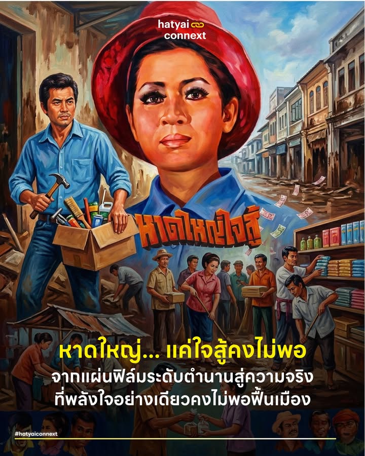 หาดใหญ่... แค่ใจสู้คงไม่พอ จากแผ่นฟิล์มระดับตำนานสู่ความจริงที่พลังใจอย่างเดียวคงไม่พอฟื้นเมือง . ภาพยนตร์แอ็กชันสัญชาติไทยเมื่อปี 2512 'หาดใหญ่ใจสู้' ซึ่งนำแสดงโดยคู่ขวัญแห่งยุคอย่าง สมบัติ เมทะนี และ เพชรา เชาวราษฎร์ เคยถ่ายทอดภาพลักษณ์ความเด็ดเดี่ยวและจิตวิญญาณการต่อสู้ของคนในพื้นที่ไว้อย่างลึกซึ้ง ภาพสะท้อนจากแผ่นฟิล์มในอดีตกำลังซ้อนทับกับสถานการณ์ปัจจุบันได้อย่างน่าประหลาดใจหลังมหาอุทกภัยครั้งใหญ่เพิ่งผ่านพ้นไป ชาวเมืองต่างลุกขึ้นยืนหยัดและซ่อมแซมบ้านเรือนด้วยตัวเองอย่างรวดเร็ว ในความเป็นจริงแล้วความเข้มแข็งเพียงอย่างเดียวย่อมไม่เพียงพอที่จะพลิกฟื้นระบบนิเวศทางเศรษฐกิจที่บอบช้ำให้กลับมาสมบูรณ์ได้ดังเดิม . #ขีดจำกัดของพลังใจที่ถูกโรแมนติไซส์ คำชมที่ว่าชาวหาดใหญ่เก่งและสู้ชีวิตอาจกลายเป็นดาบสองคมที่บดบังความรุนแรงของวิกฤต หากมองผ่านหลักจิตวิทยาชุมชนการที่เมืองจะฟื้นตัวจากภัยพิบัติได้อย่างยั่งยืนนั้นต้องอาศัยโครงสร้างสนับสนุนจากภายนอกเข้ามาช่วยอุ้มชูผู้คนร่วมด้วย ในภาวะที่กระแสน้ำกวาดล้างทั้งสินค้า ทรัพย์สิน และเครื่องมือทำมาหากินไปจนเกือบหมด การพึ่งพาเพียงพลังใจย่อมมีขีดจำกัด หากปราศจากเม็ดเงินเยียวยาและการช่วยเหลือที่เป็นรูปธรรม โอกาสที่เมืองจะกลับมาแข็งแกร่งย่อมต้องใช้เวลายาวนานกว่าที่ควรจะเป็น . #บาดแผลทางเศรษฐกิจที่รอการรักษา การกอบกู้เมืองไม่ได้จบลงแค่การฉีดน้ำล้างโคลนออกจากถนนหรือการจัดร้านค้าใหม่ ผู้ประกอบการรายย่อยจำนวนมหาศาลต้องสูญเสียสต็อกสินค้าไปกับสายน้ำ ขาดรายได้หล่อเลี้ยงครอบครัวนานนับเดือน ภาระหนี้สินที่พอกพูนขึ้นทุกวันคือความจริงอันโหดร้ายที่พ่อค้าแม่ค้าต้องแบกรับไว้ การลุกขึ้นมายิ้มสู้ต้อนรับลูกค้าอีกครั้งจึงเต็มไปด้วยหยาดเหงื่อที่ถูกซ่อนไว้เบื้องหลัง รอยยิ้มเหล่านี้ต้องการแรงสนับสนุนทางเศรษฐกิจเข้ามาช่วยประคองให้กิจการก้าวเดินต่อไปได้จริง . #ระบบสนับสนุนต้องมาให้ทันเวลา ภาครัฐและหน่วยงานระดับประเทศจำเป็นต้องเข้ามามีบทบาทในการสร้างโครงข่ายความปลอดภัยทางสังคมผ่านการอัดฉีดเงินทุนฉุกเฉิน การให้สินเชื่อดอกเบี้ยต่ำเพื่อฟื้นฟูกิจการ รวมไปถึงการออกมาตรการลดหย่อนภาษีอย่างจริงจัง การจับมือกันเพื่อจัดแคมเปญดึงดูดนักท่องเที่ยวให้กลับมาจับจ่ายใช้สอยคือวาระเร่งด่วน การช่วยเหลือเหล่านี้คือการต่อลมหายใจที่แท้จริงให้แก่ธุรกิจท้องถิ่นที่กำลังพยายามลุกขึ้นยืนบนขาของตัวเอง . #จากโลกภาพยนตร์สู่โลกความจริง ในโลกภาพยนตร์นั้นวีรบุรุษอาจใช้ความกล้าหาญส่วนตัวเพื่อกอบกู้สถานการณ์ได้สำเร็จ ในโลกแห่งความเป็นจริงการฟื้นฟูเมืองเศรษฐกิจขนาดใหญ่เรียกร้องการลงมือทำร่วมกันของทุกภาคส่วน พลังใจของชาวเมืองคือต้นทุนตั้งต้นที่ล้ำค่าที่สุดอยู่แล้ว สิ่งที่สังคมต้องมอบให้พวกเขาในเวลานี้คือการลงพื้นที่ไปอุดหนุน ไปท่องเที่ยว และไปสนับสนุนกิจการท้องถิ่น เพื่อพิสูจน์ให้เห็นว่าเมืองแห่งนี้ไม่ได้กำลังต่อสู้อย่างโดดเดี่ยวเพียงลำพัง . อ้างอิง - Dalton J H Elias M J & Wandersman A (2001) Community psychology Linking individuals and communities - Masten A S (2001) Ordinary magic Resilience processes in development __ #HatyaiConnext #หาดใหญ่ใจสู้ #น้ำท่วมหาดใหญ่ #ฟื้นฟูเมือง #เศรษฐกิจภาคใต้ #จิตวิทยาชุมชนhatyaiconnext